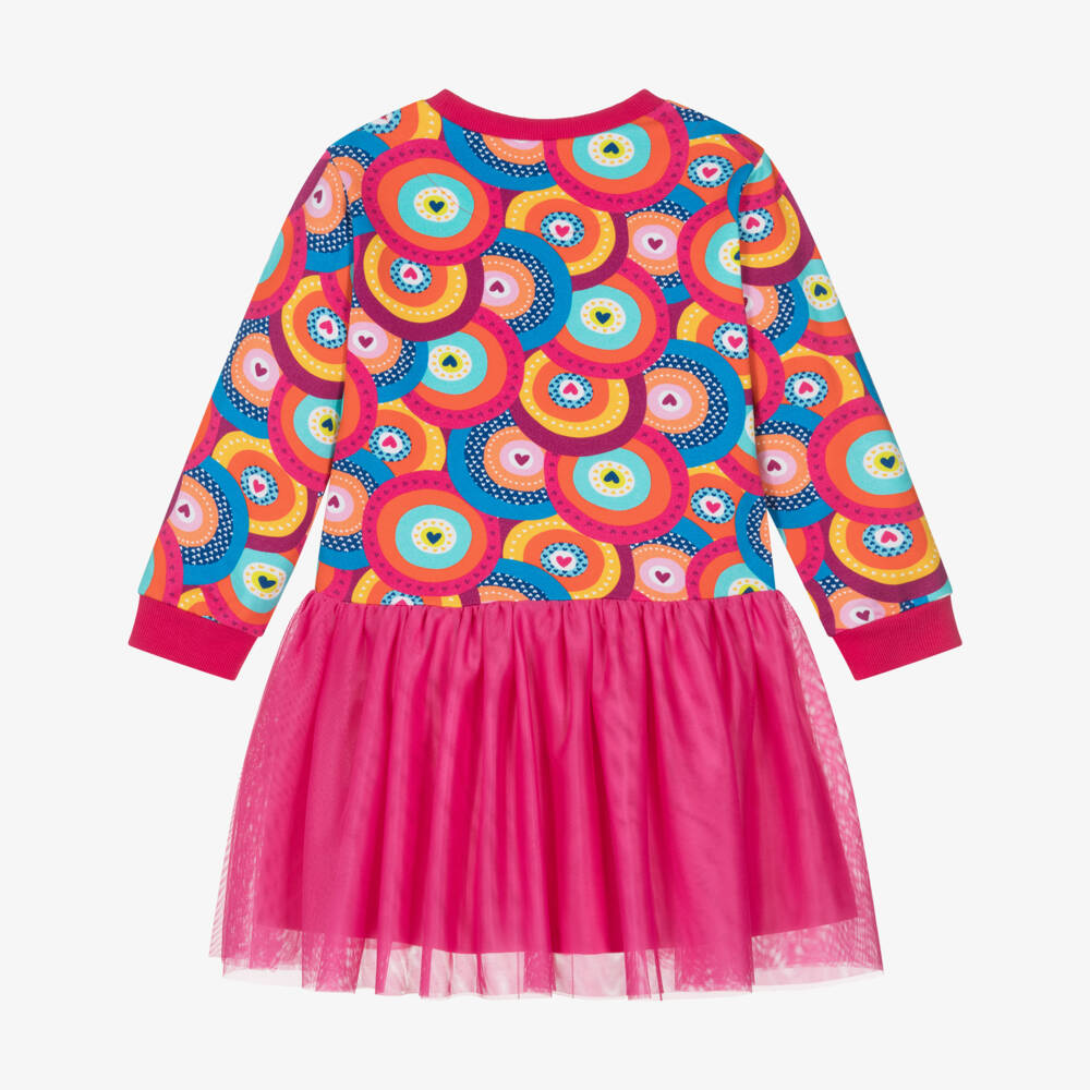 Agatha Ruiz de la Prada-فستان بطبعة دوائر تول وقطن لون زهري | Childrensalon Outlet