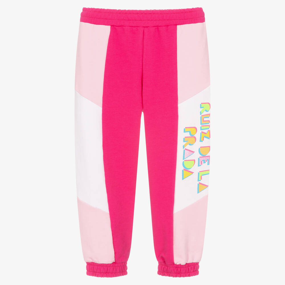 Agatha Ruiz de la Prada - Girls Pink Colourblock Cotton Joggers  | Childrensalon