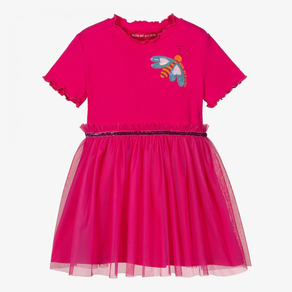 Agatha Ruiz de la Prada - Girls Pink Cotton Bee Dress | Childrensalon