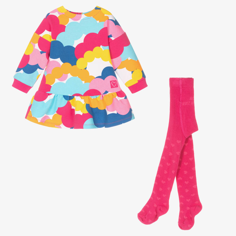 Agatha Ruiz de la Prada - Ensemble robe coton rose à cercles | Childrensalon