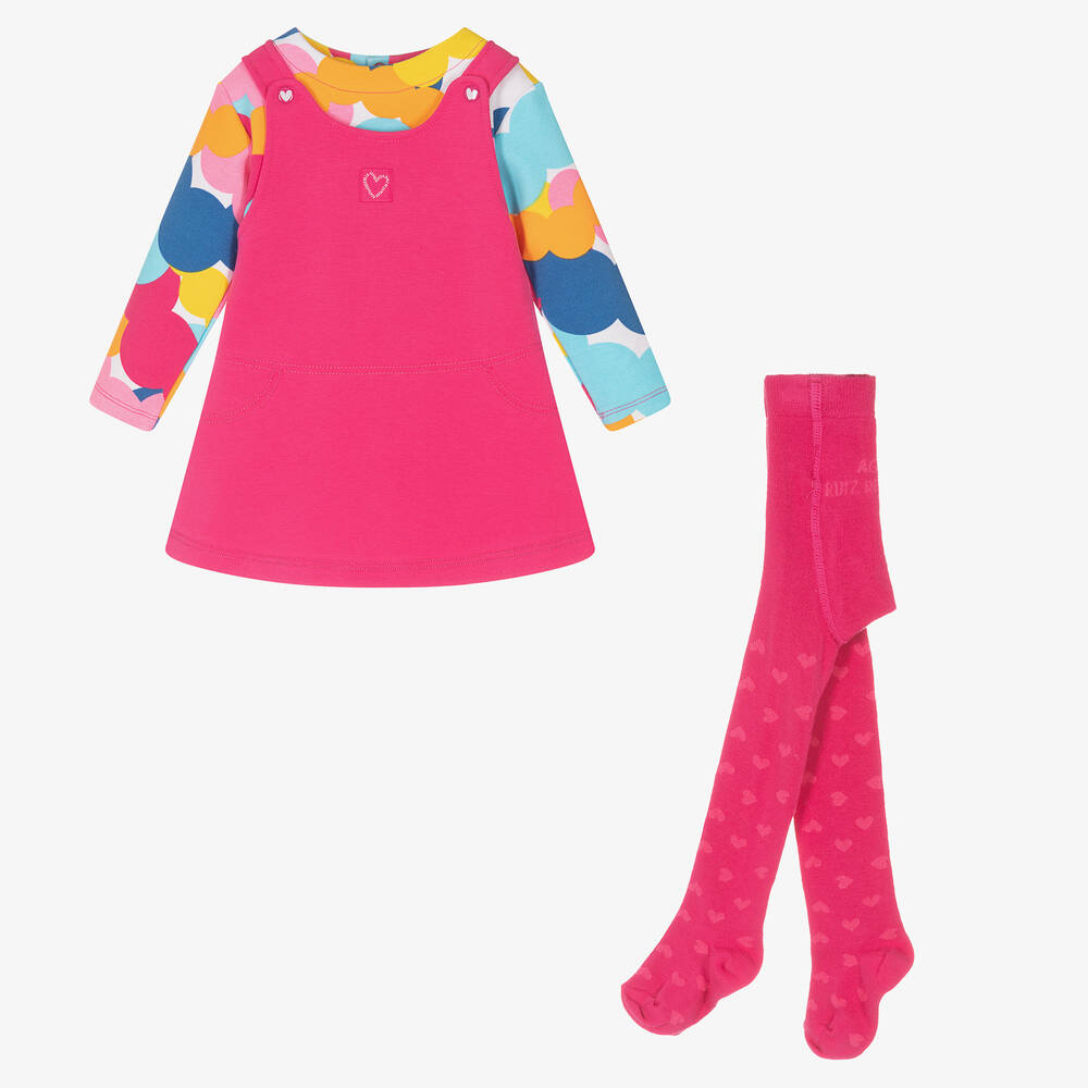 Agatha Ruiz de la Prada - طقم فستان أطفال بناتي قطن لون زهري | Childrensalon
