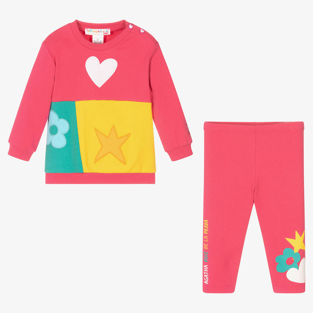 Agatha Ruiz de la Prada-Girls Pink Cotton Colour Block Tracksuit | Childrensalon Outlet