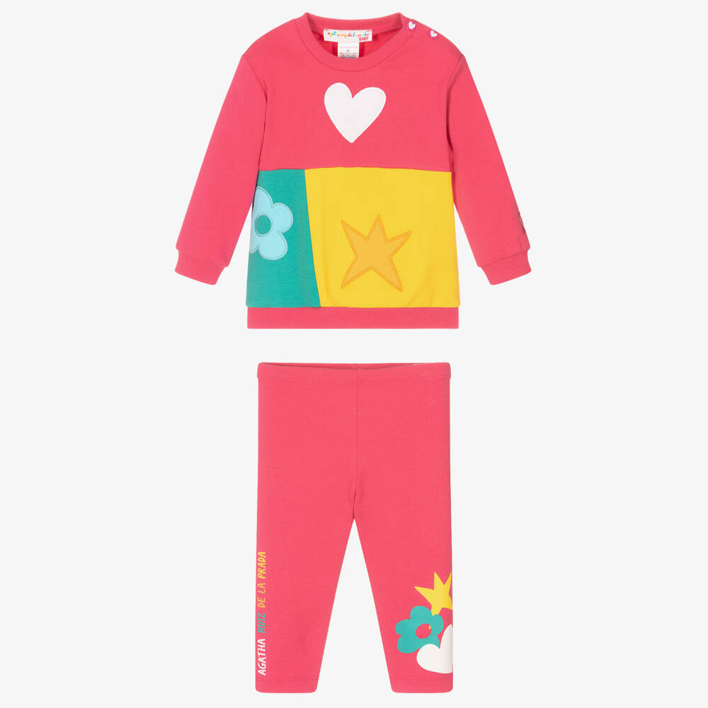 Agatha Ruiz de la Prada-بدلة رياضية قطن لون زهري بألوان بلوك للبنات | Childrensalon Outlet