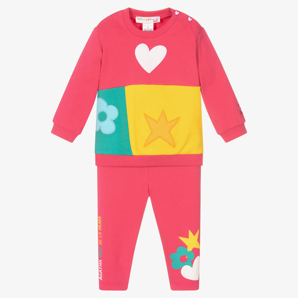 Agatha Ruiz de la Prada - Girls Pink Cotton Colour Block Tracksuit | Childrensalon