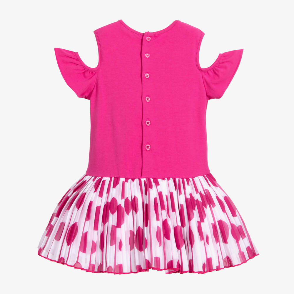 Agatha Ruiz de la Prada-فستان قطن جيرسي و شيفون لون زهري و أبيض | Childrensalon Outlet