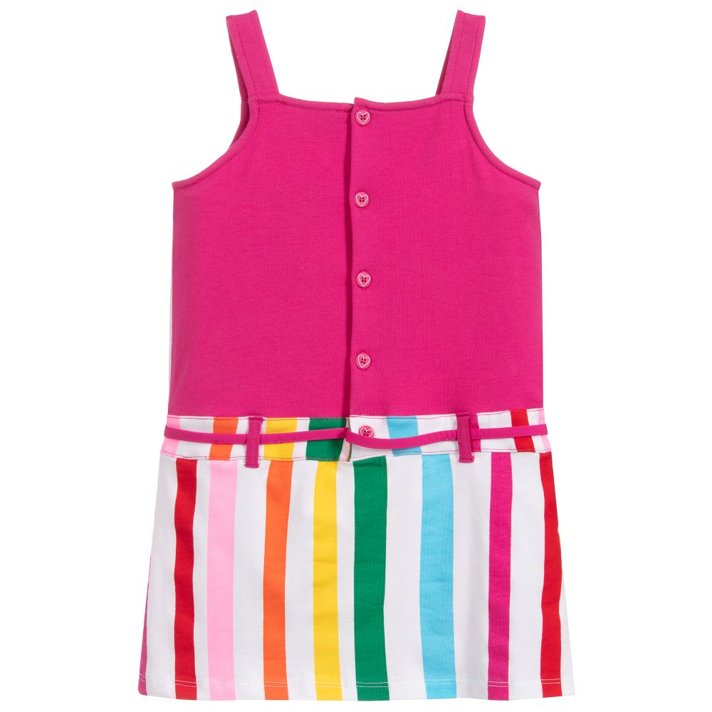 Agatha Ruiz de la Prada-فستان قطن مقلم لون زهري و عاجي | Childrensalon Outlet