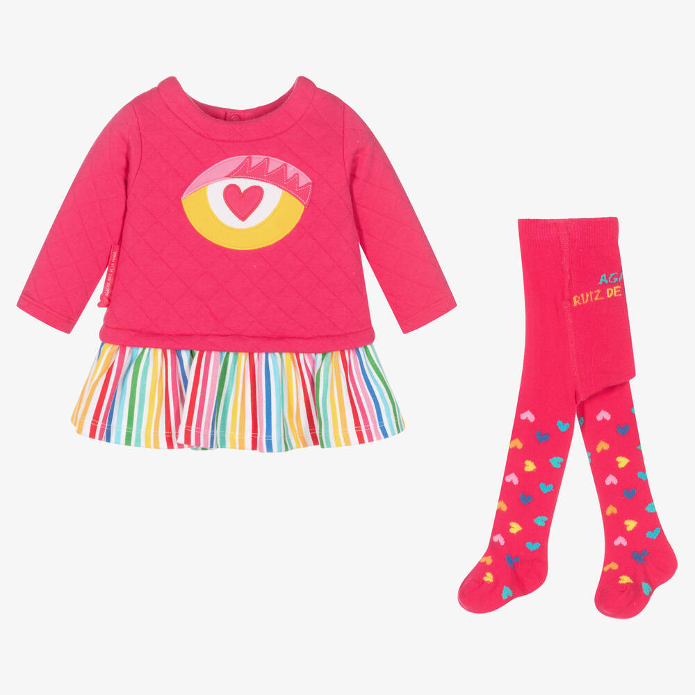 Agatha Ruiz de la Prada-طقم فستان قطن جيرسي لون زهري فوشيا | Childrensalon Outlet