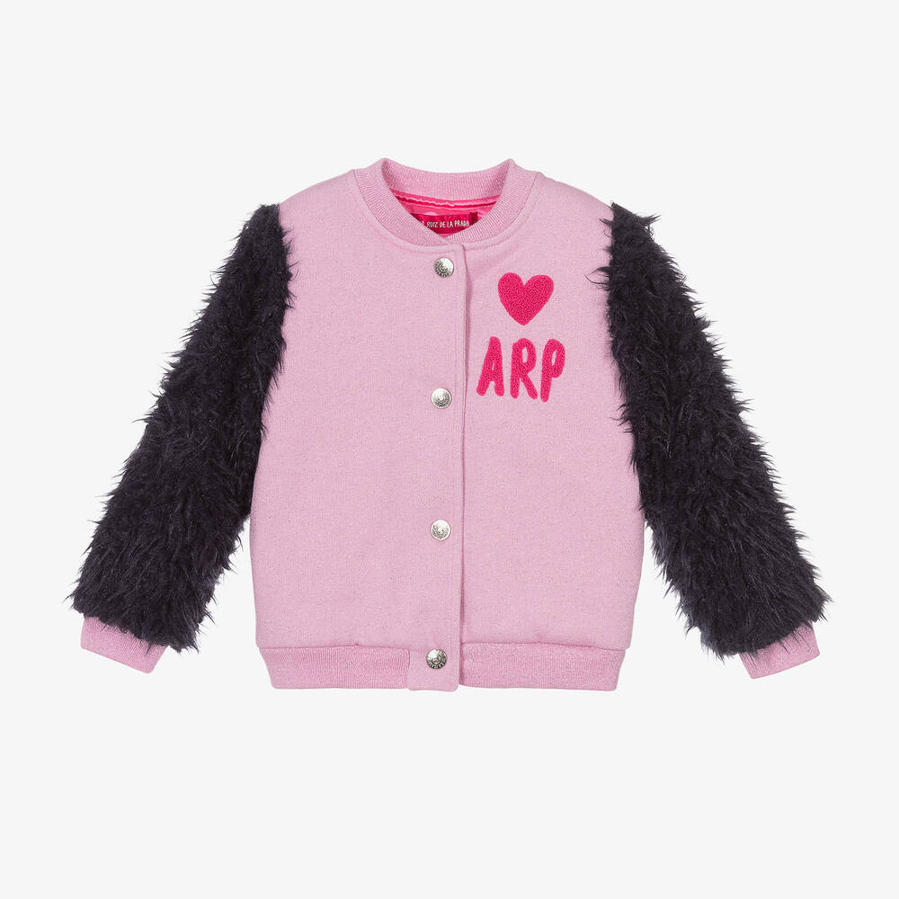 Agatha Ruiz de la Prada - Girls Pink Cotton & Faux Fur Jacket | Childrensalon