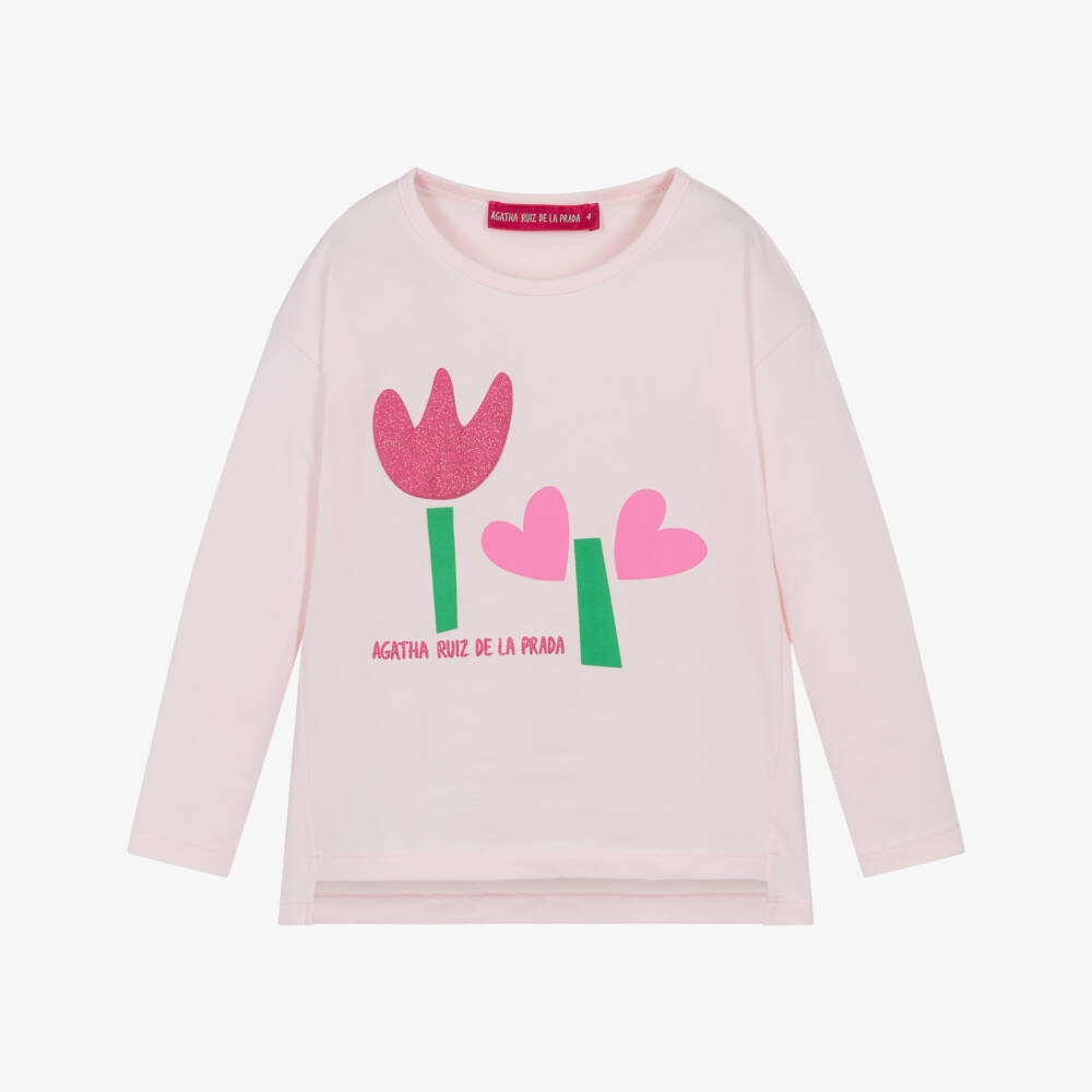 Agatha Ruiz de la Prada-Girls Pink Cotton Glittery Flower Top | Childrensalon Outlet