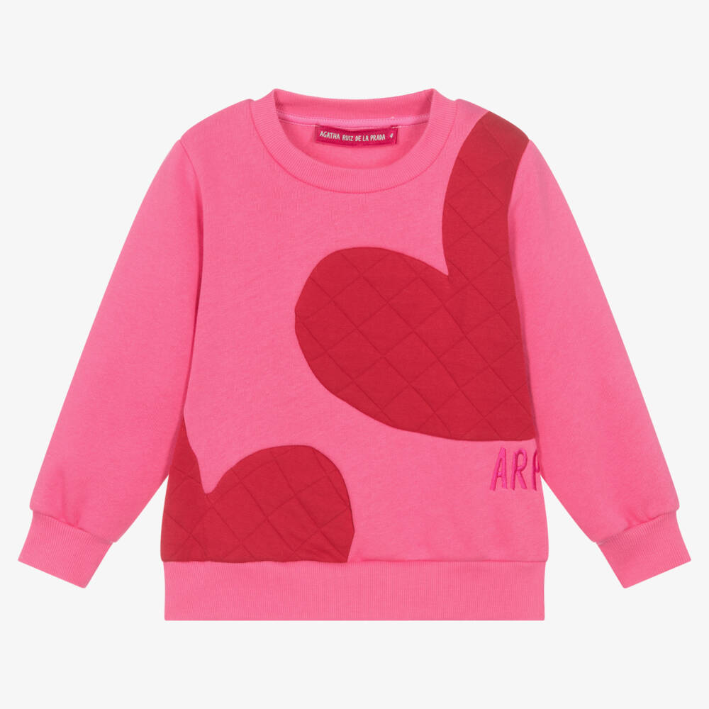 Agatha Ruiz de la Prada-سويتشيرت بطبعة قلوب قطن جيرسي لون زهري للبنات | Childrensalon Outlet