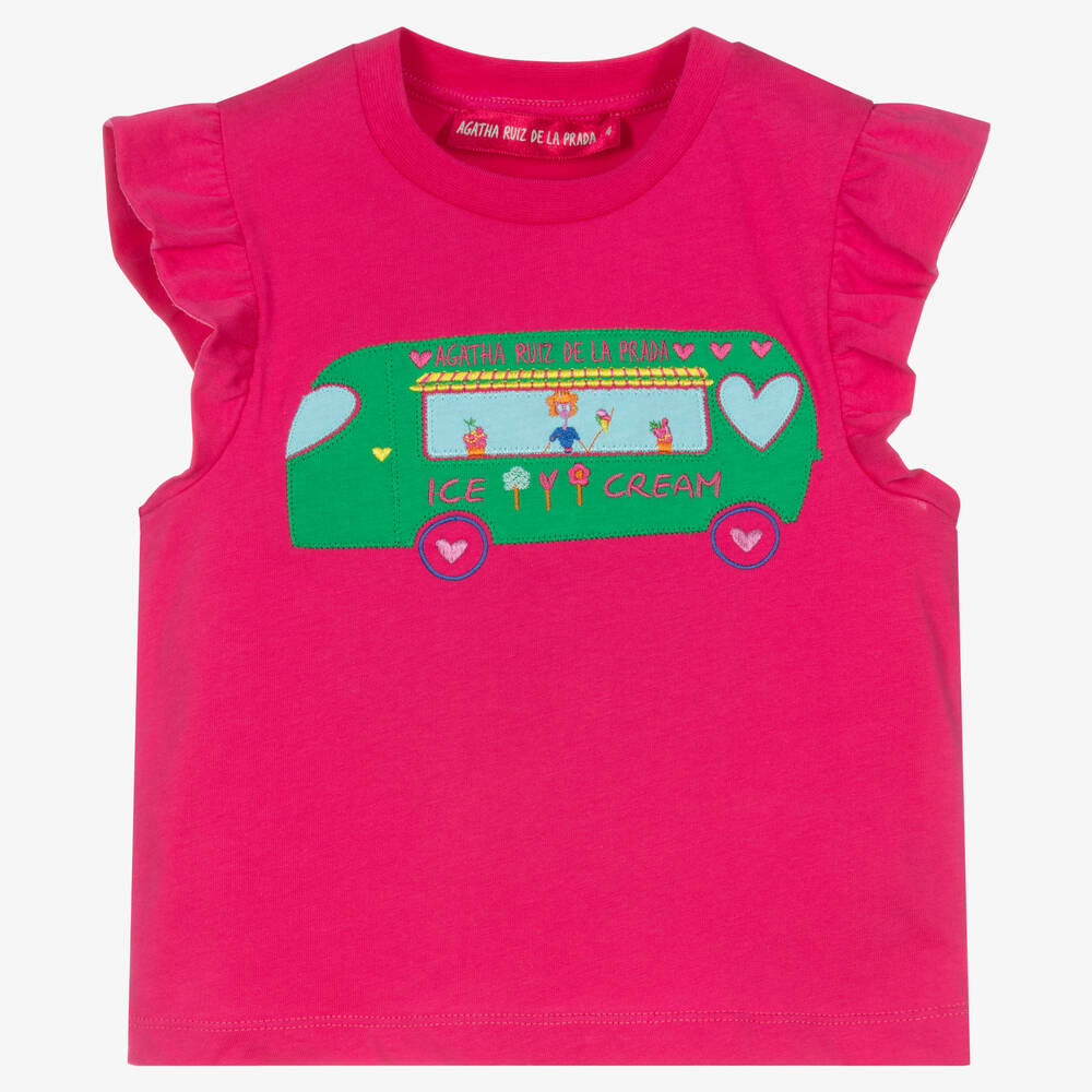 Agatha Ruiz de la Prada - Girls Pink Cotton Ice Cream T-Shirt | Childrensalon