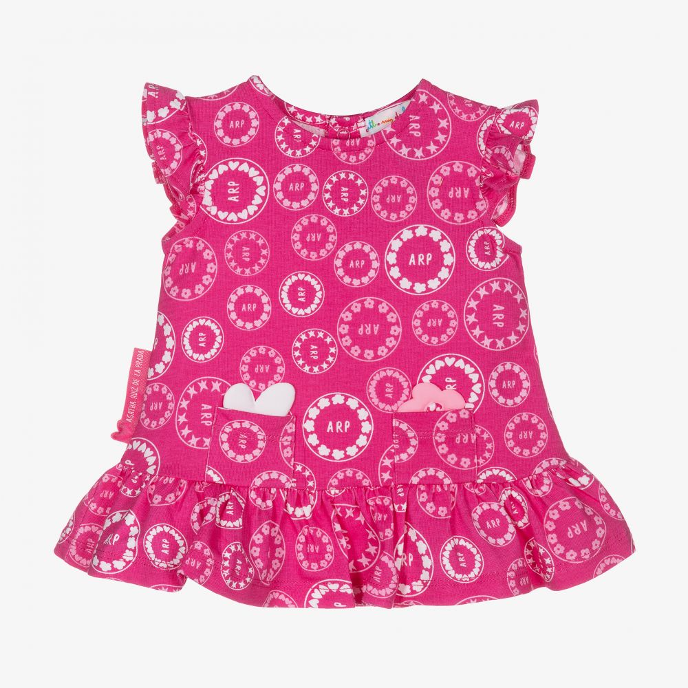 Agatha Ruiz de la Prada - Girls Pink Cotton Logo Dress  | Childrensalon