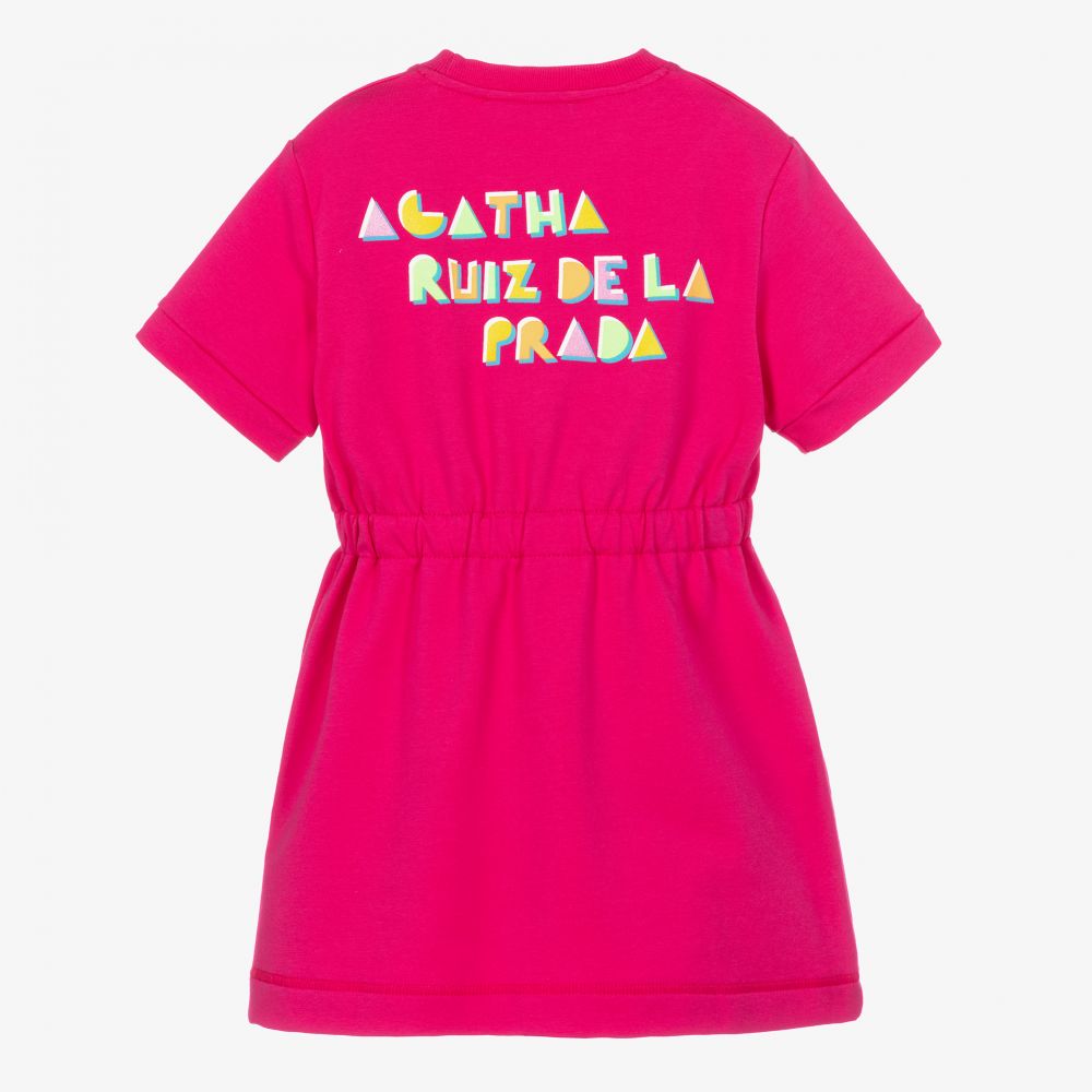 Agatha Ruiz de la Prada-Girls Pink Cotton Logo Dress | Childrensalon Outlet