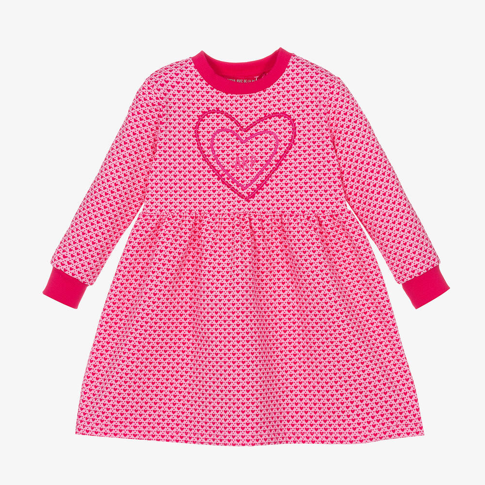 Agatha Ruiz de la Prada - Girls Pink Cotton Logo Heart Dress | Childrensalon