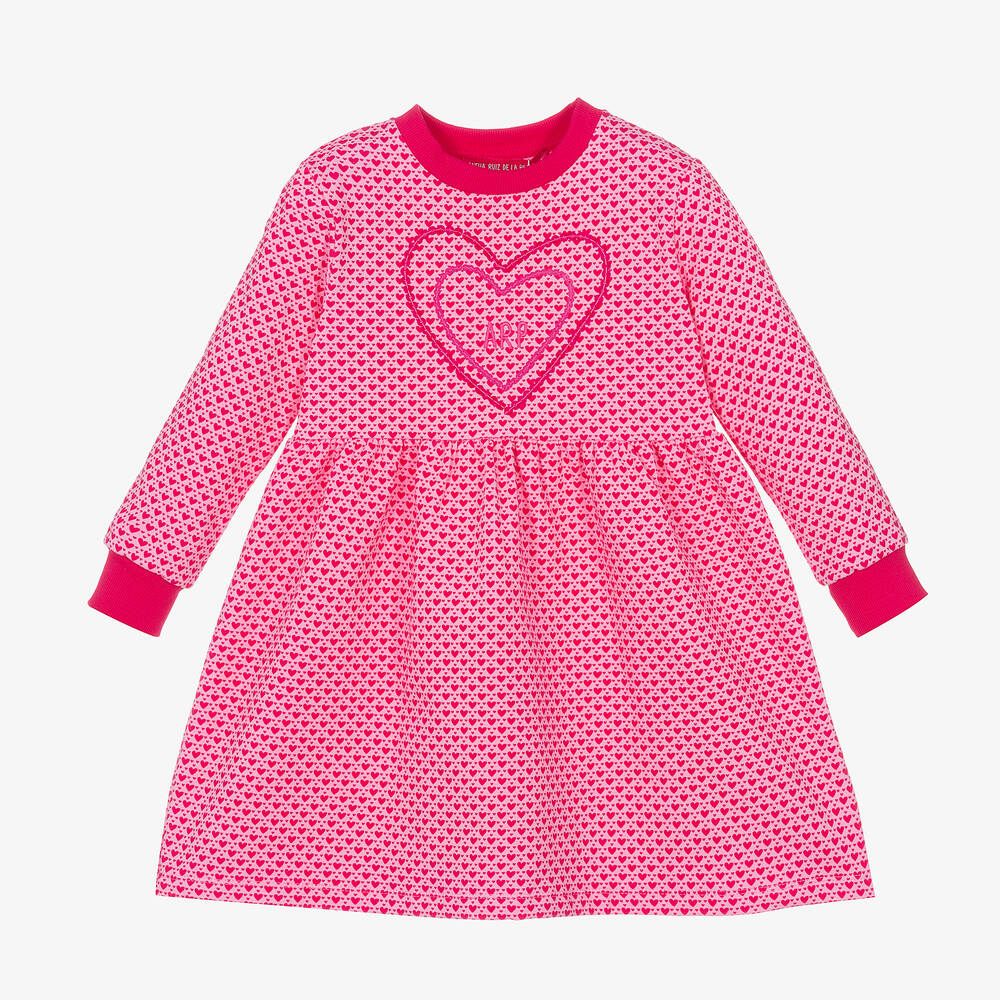 Agatha Ruiz de la Prada-Girls Pink Cotton Logo Heart Dress | Childrensalon Outlet