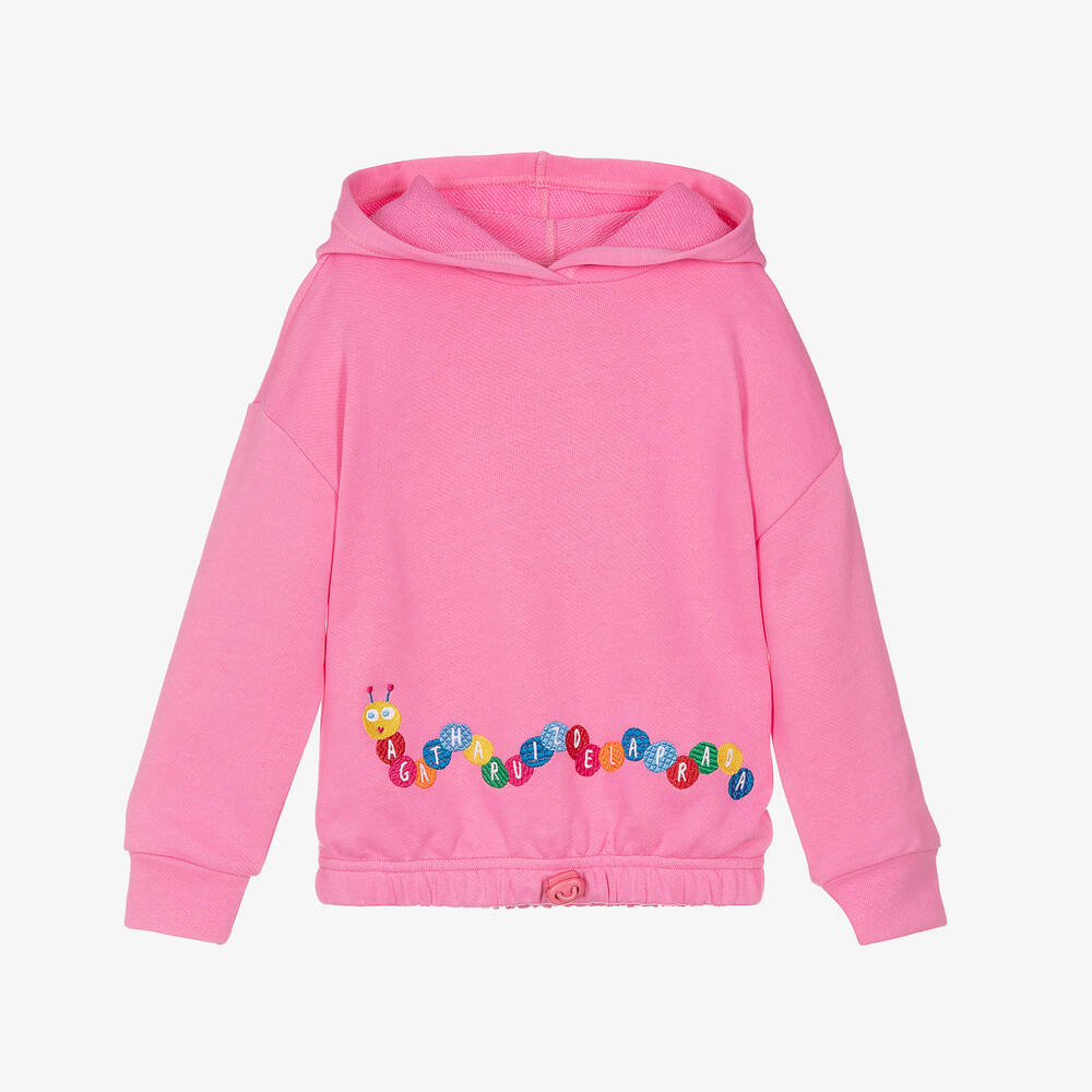 Agatha Ruiz de la Prada - Girls Pink Cotton Logo Hoodie | Childrensalon
