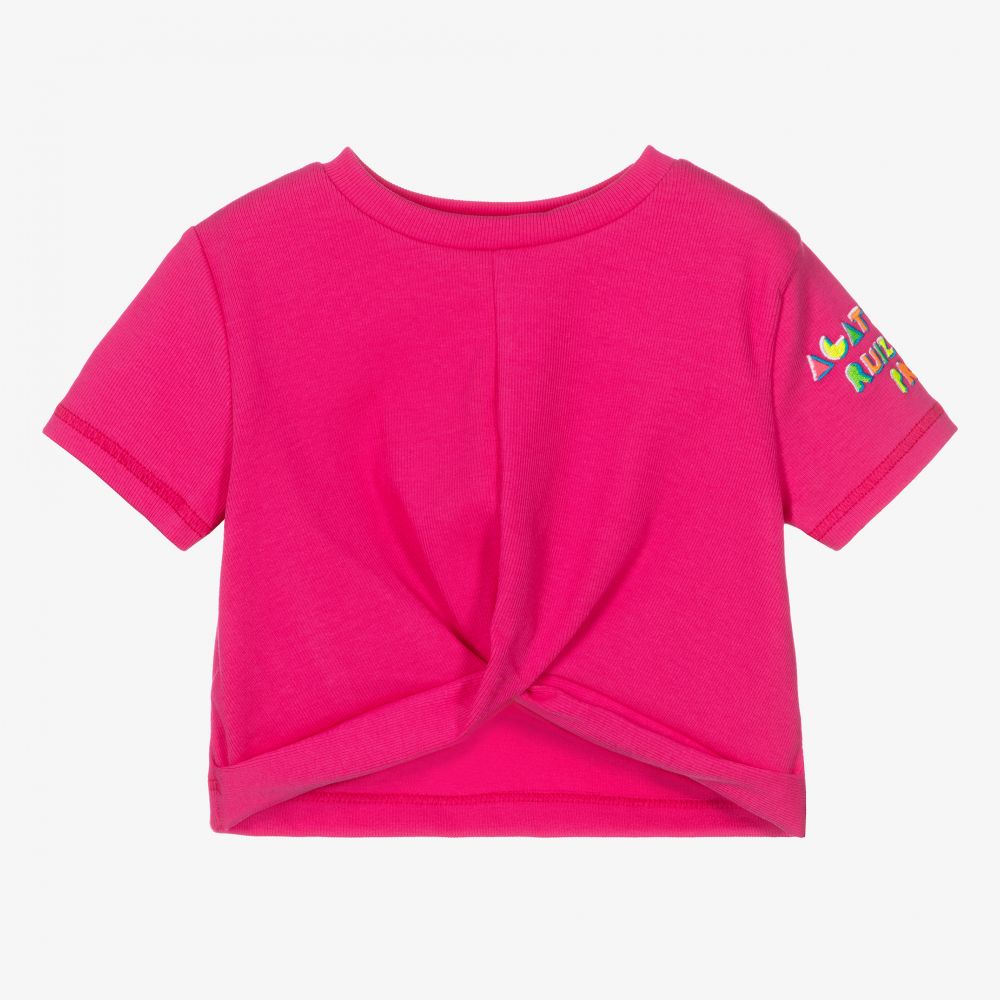 Agatha Ruiz de la Prada - Girls Pink Cotton Logo T-Shirt | Childrensalon