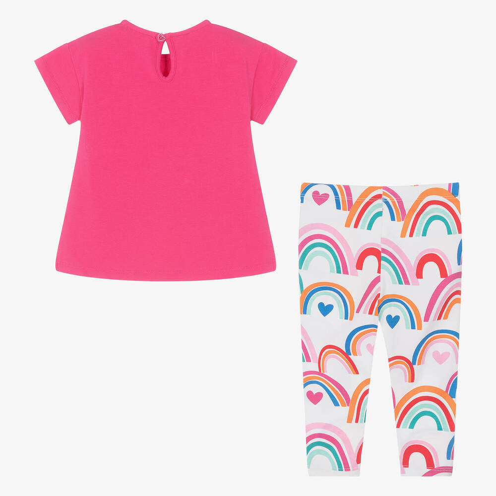 Agatha Ruiz de la Prada-Girls Pink Cotton Rainbow Leggings Set | Childrensalon Outlet