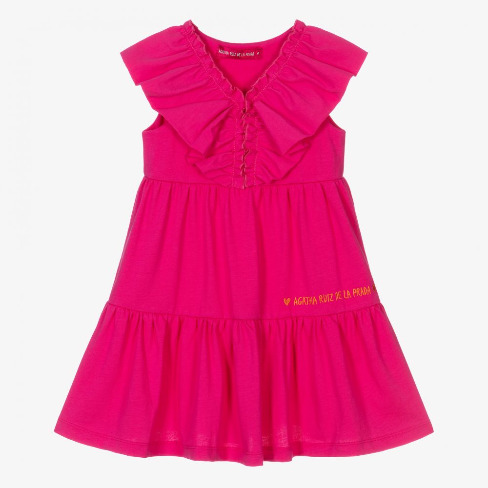 Agatha Ruiz de la Prada - Girls Pink Cotton Ruffle Dress | Childrensalon