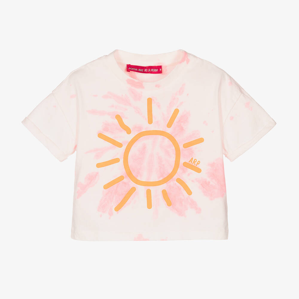 Agatha Ruiz de la Prada - Girls Pink Cotton Sun Logo T-Shirt | Childrensalon