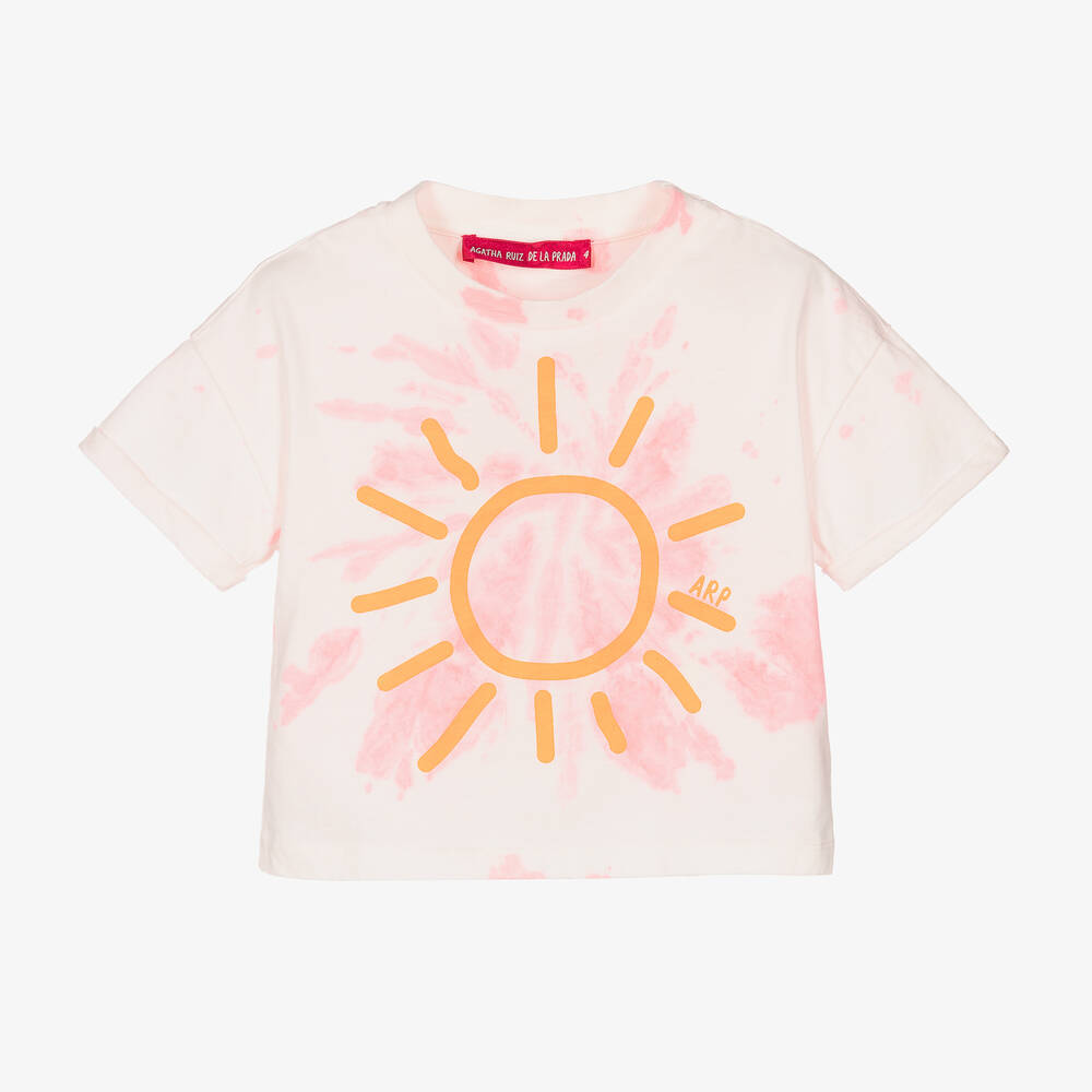 Agatha Ruiz de la Prada-Girls Pink Cotton Sun Logo T-Shirt | Childrensalon Outlet