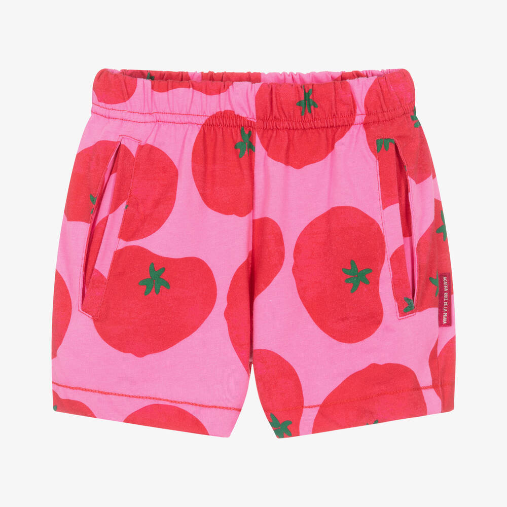 Agatha Ruiz de la Prada - Girls Pink Cotton Tomato Print Shorts  | Childrensalon