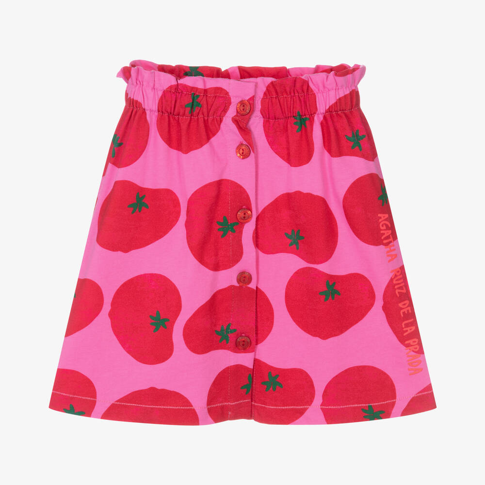 Agatha Ruiz de la Prada - Girls Pink Cotton Tomato Print Skirt  | Childrensalon