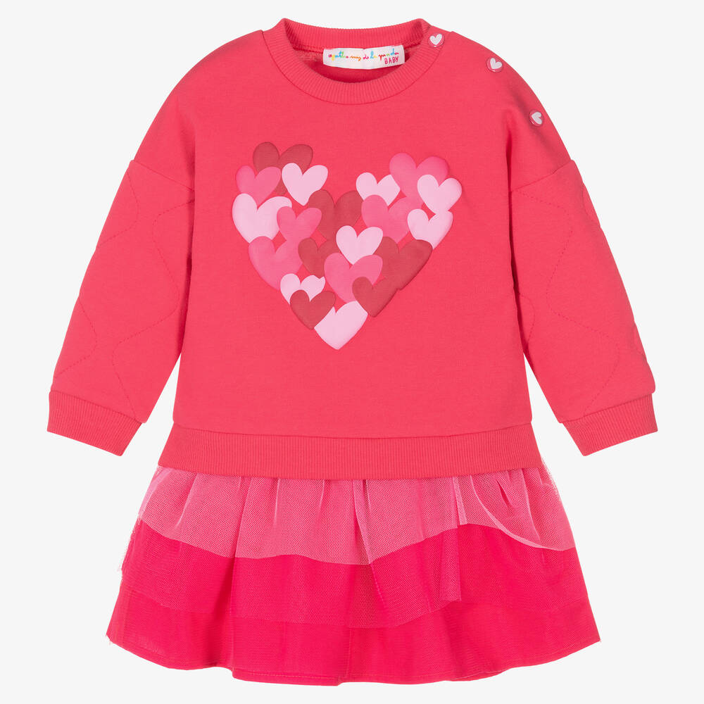 Agatha Ruiz de la Prada - Girls Pink Cotton & Tulle Hearts Skirt Set | Childrensalon