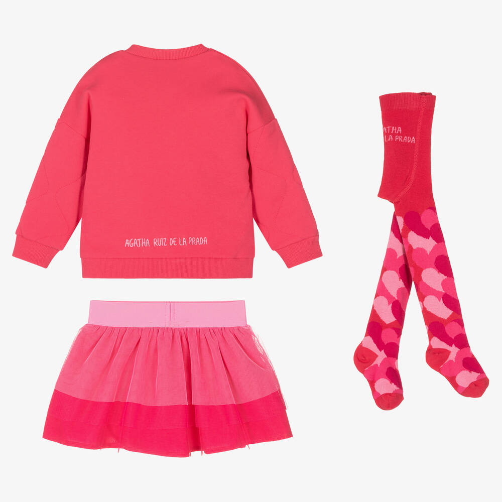 Agatha Ruiz de la Prada-Girls Pink Cotton & Tulle Hearts Skirt Set | Childrensalon Outlet