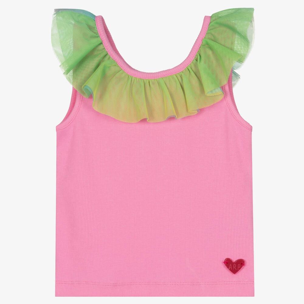 Agatha Ruiz de la Prada - Girls Pink Cotton & Tulle Vest Top | Childrensalon