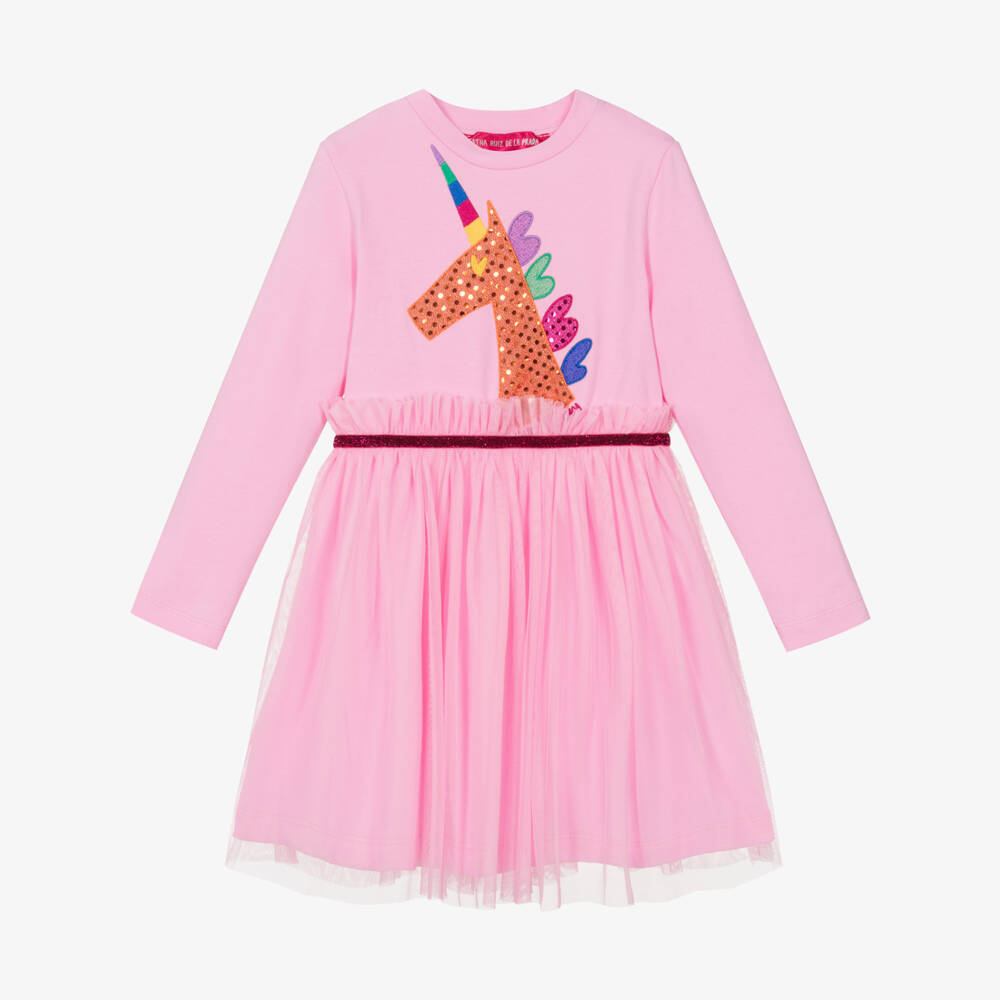 Agatha Ruiz de la Prada-فستان بطبعة يونيكورن قطن جيرسي لون زهري | Childrensalon Outlet