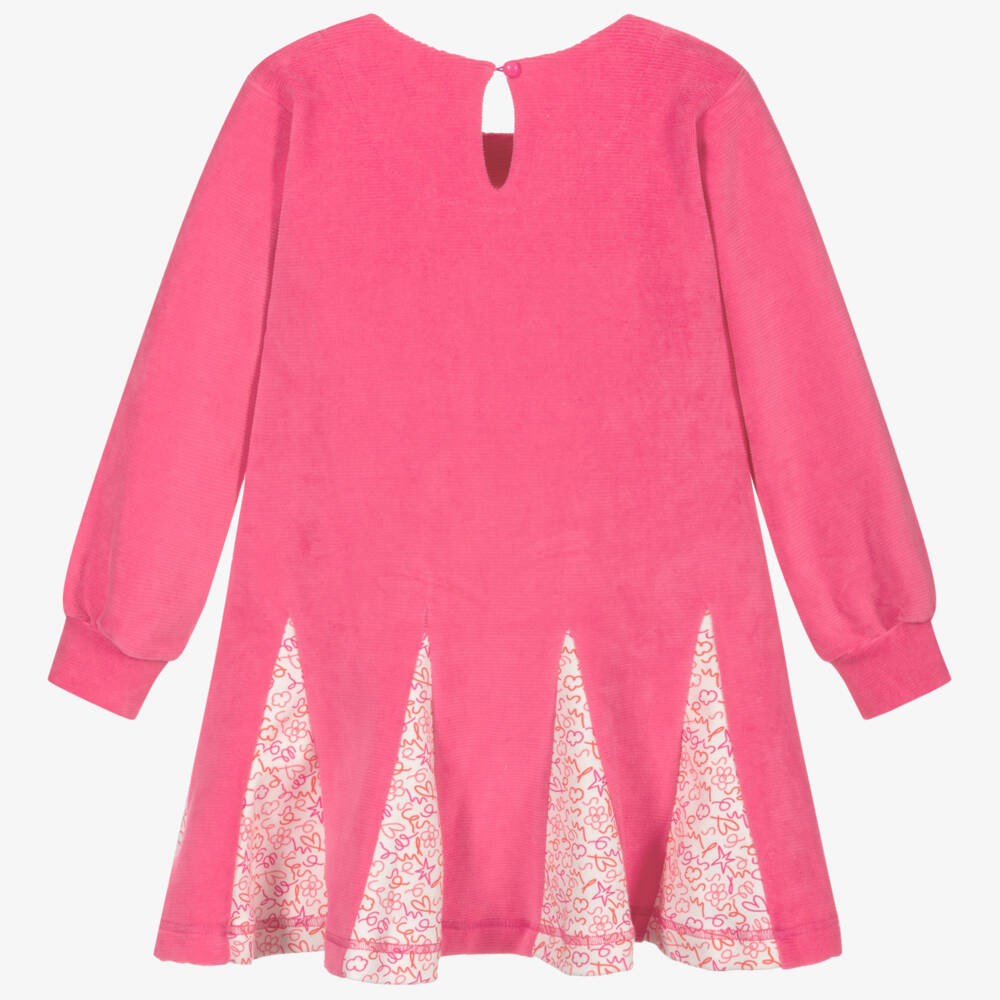 Agatha Ruiz De La Prada Girls Pink Cotton Velour Dress Childrensalon Outlet
