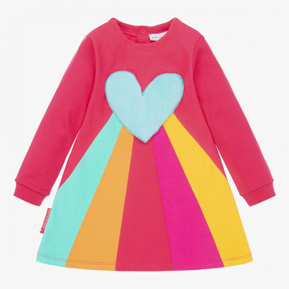 Agatha Ruiz de la Prada - Fuchsiafarbenes Kleid mit Regenbogen-Print  | Childrensalon