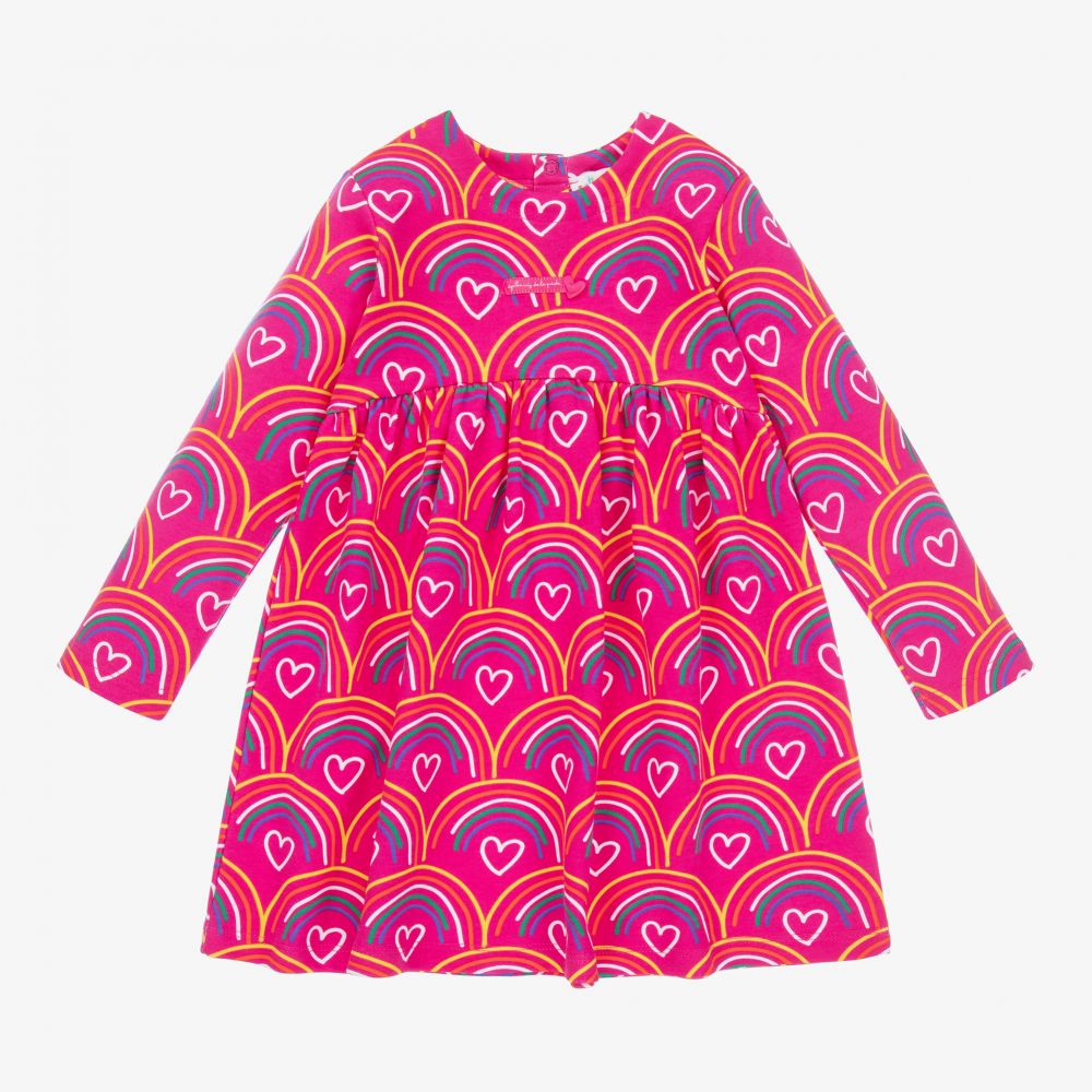 Agatha Ruiz de la Prada - Rosafarbenes Jerseykleid mit Regenbogen-Print  | Childrensalon