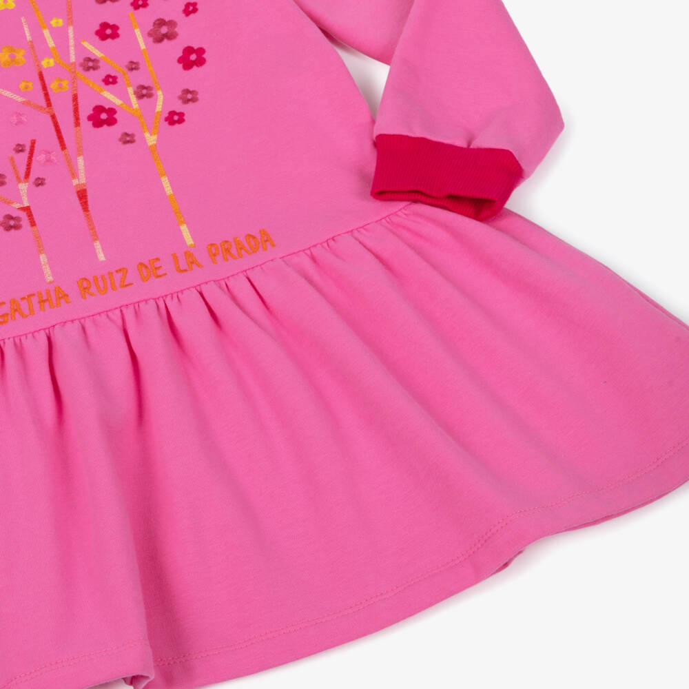 Agatha Ruiz de la Prada-Girls Pink Embroidered Floral Cotton Jersey Dress | Childrensalon Outlet