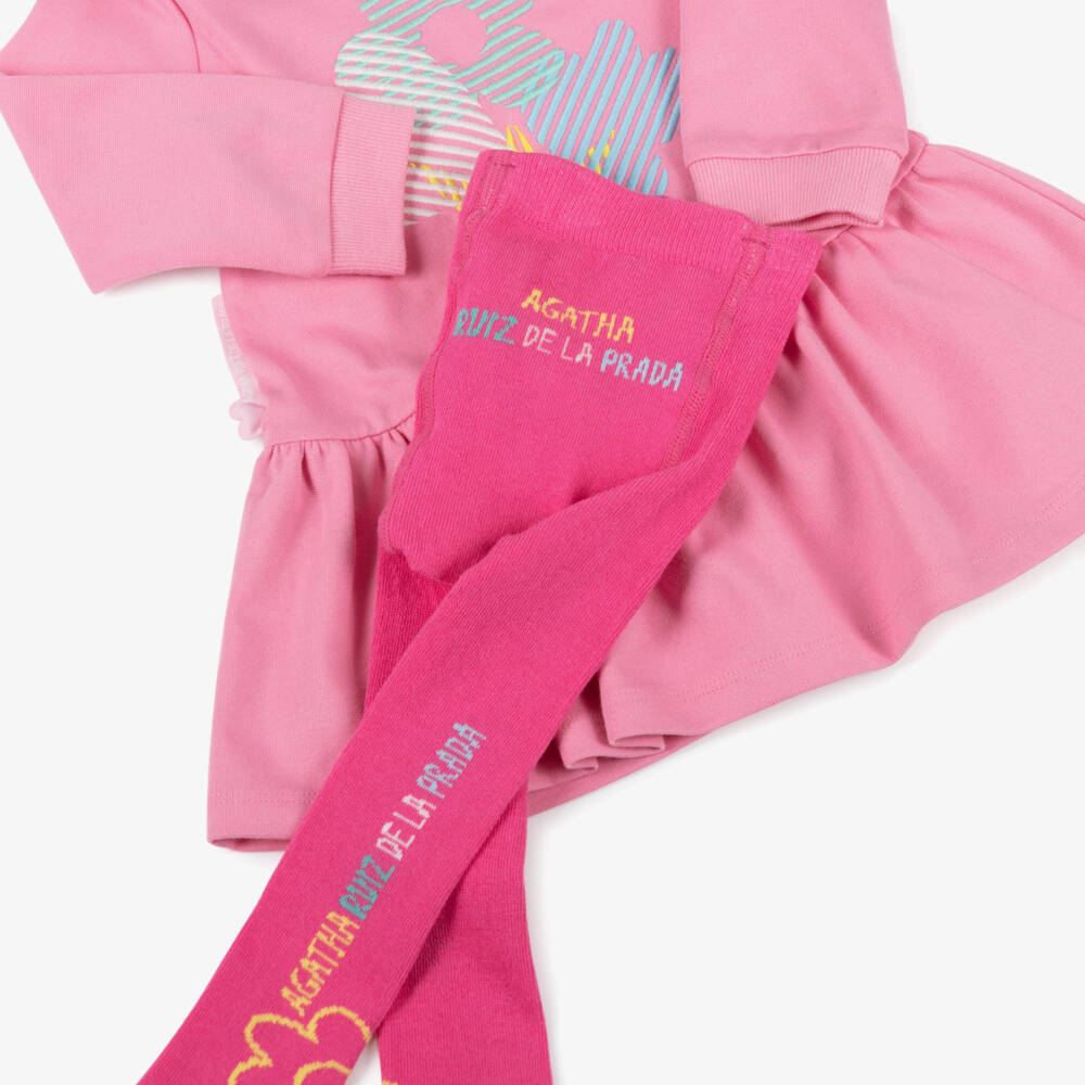 Agatha Ruiz de la Prada-فستان جيرسي وردي للبنات مع جوارب | Childrensalon Outlet