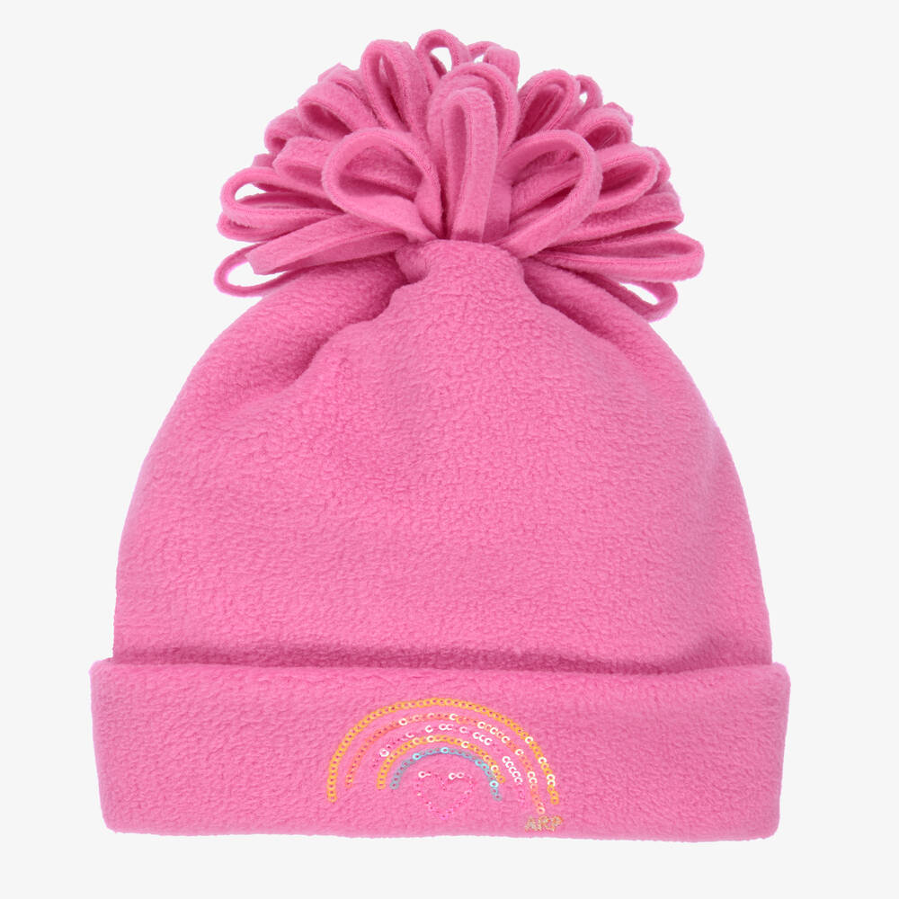 Girls Pink Fleece Pom Pom Hat