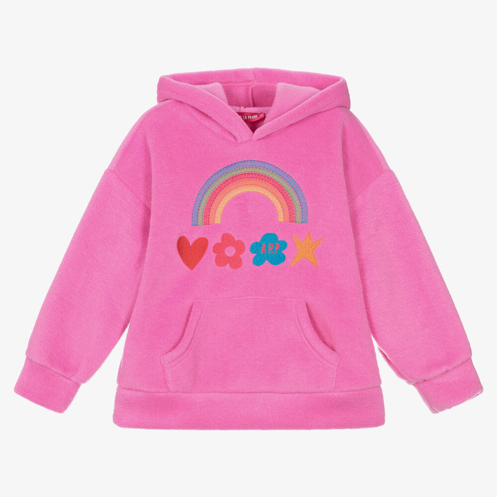Agatha Ruiz de la Prada - Rosa Fleece-Kapuzenpullover mit Regenbogenmotiv für Mädchen | Childrensalon
