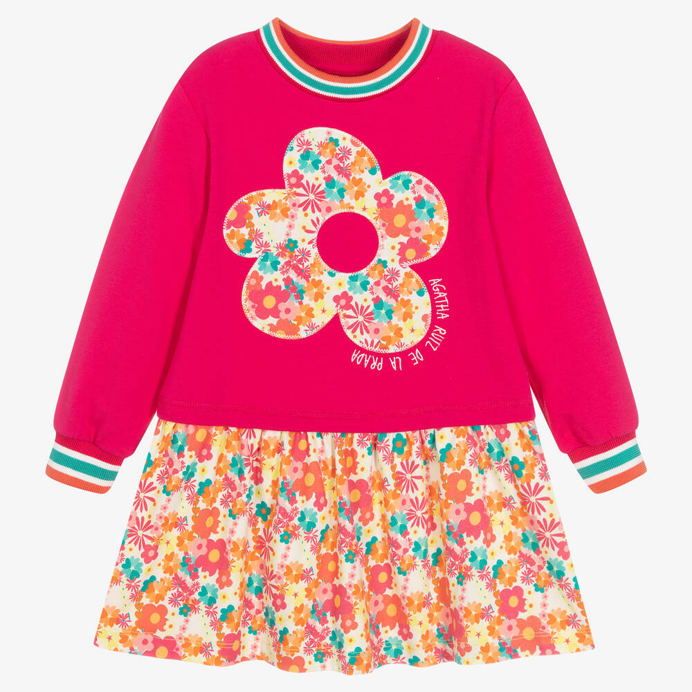 Agatha Ruiz de la Prada - Girls Pink Floral Cotton Dress | Childrensalon