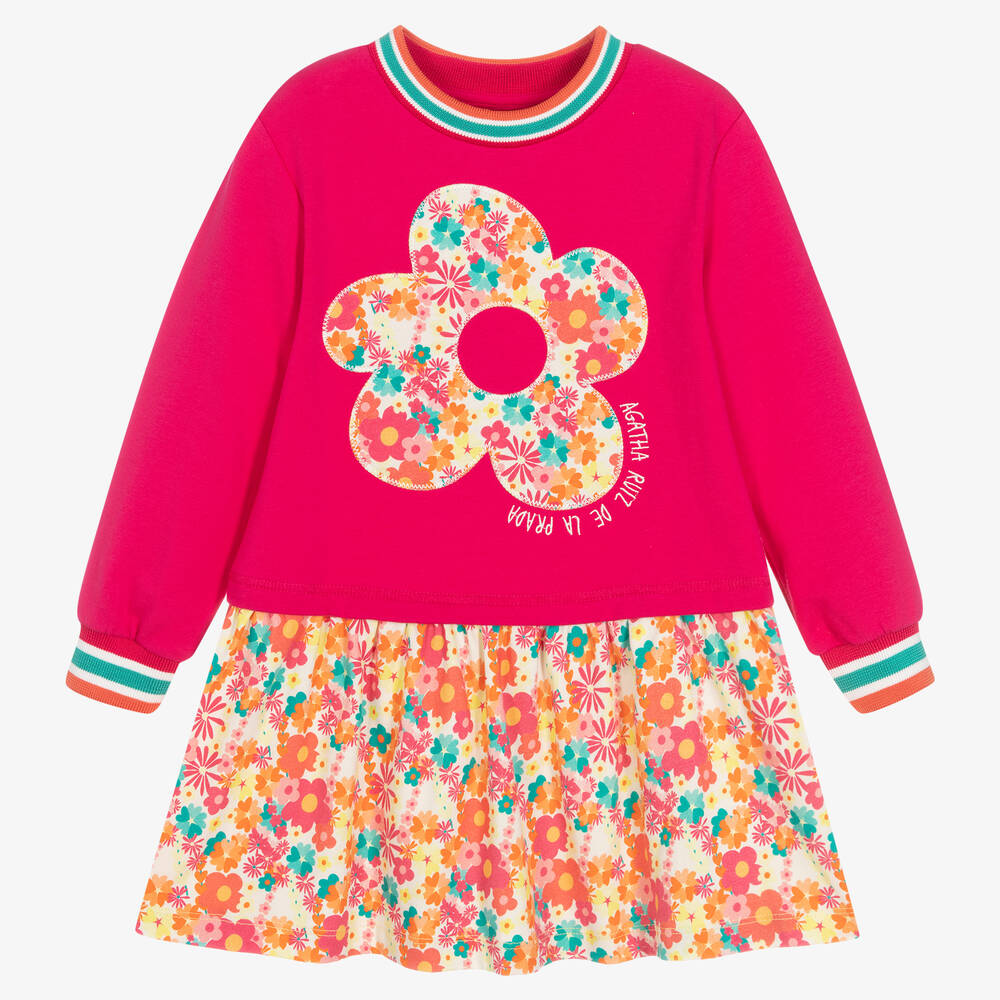 Agatha Ruiz de la Prada - Robe rose coton à fleurs fille | Childrensalon