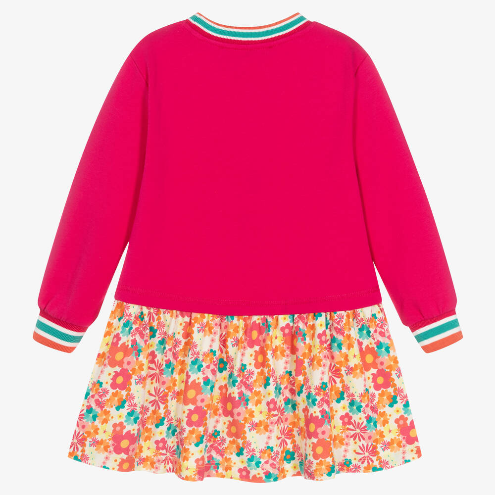 Agatha Ruiz de la Prada-فستان قطن جيرسي لون زهري بطبعة ورود | Childrensalon Outlet