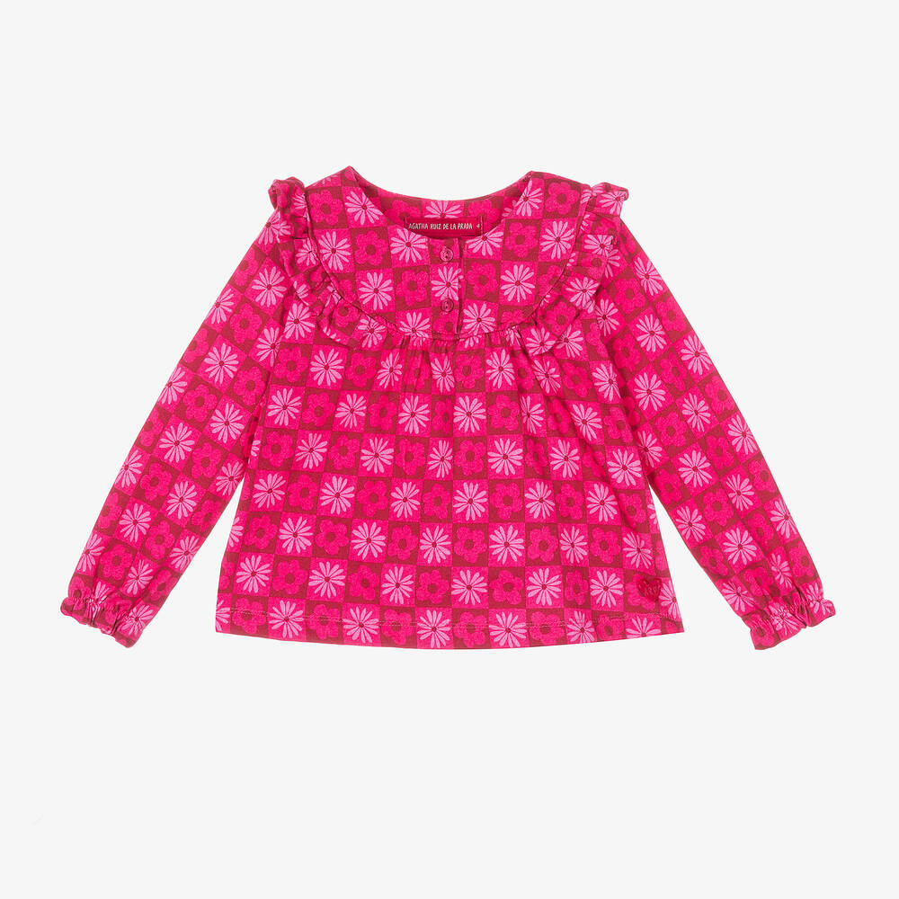 Agatha Ruiz de la Prada - Girls Pink Floral Cotton Jersey Top | Childrensalon