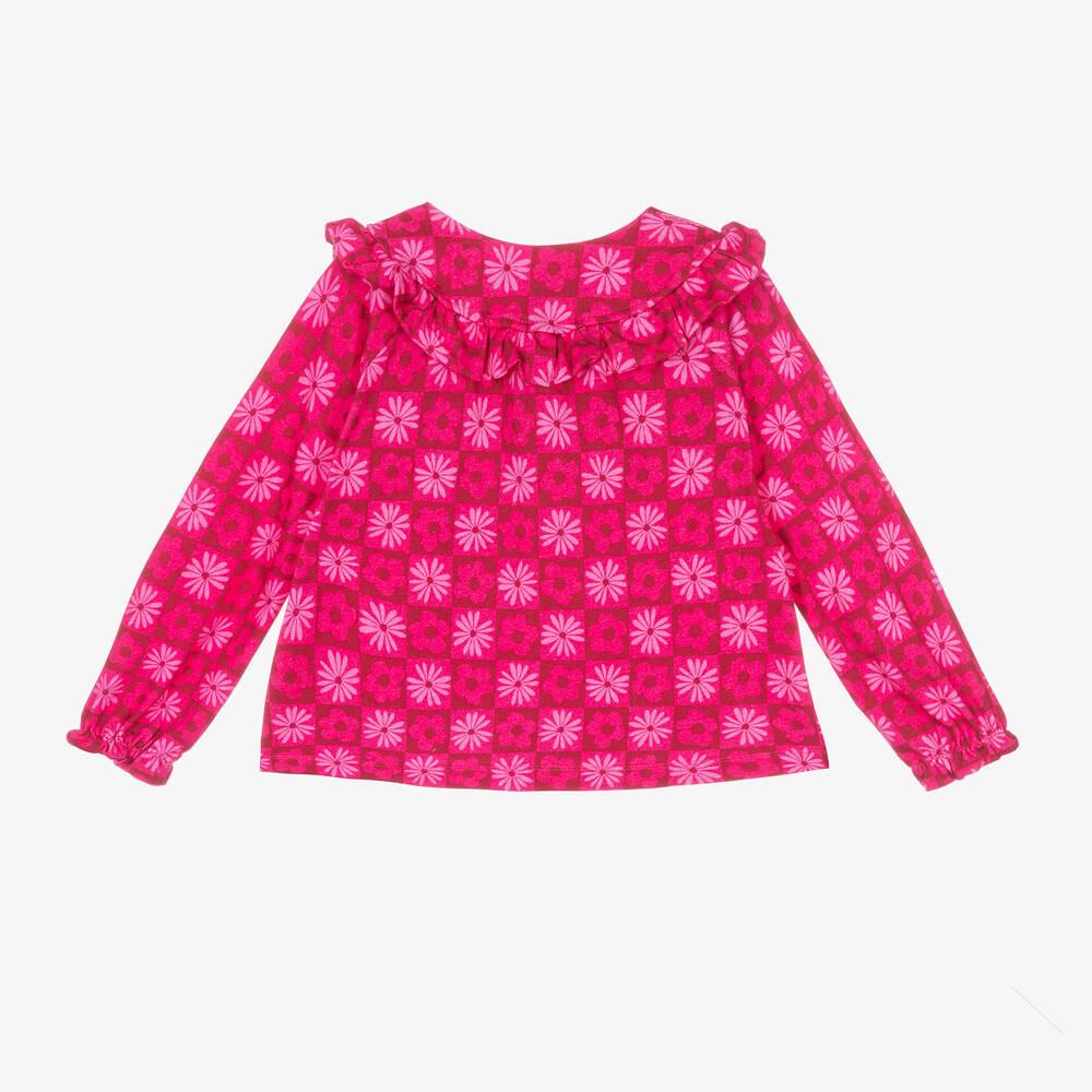 Agatha Ruiz de la Prada-Girls Pink Floral Cotton Jersey Top | Childrensalon Outlet