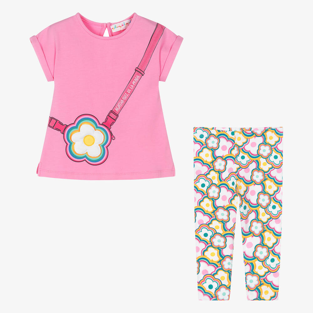 Agatha Ruiz de la Prada-Girls Pink Floral Cotton Leggings Set | Childrensalon Outlet