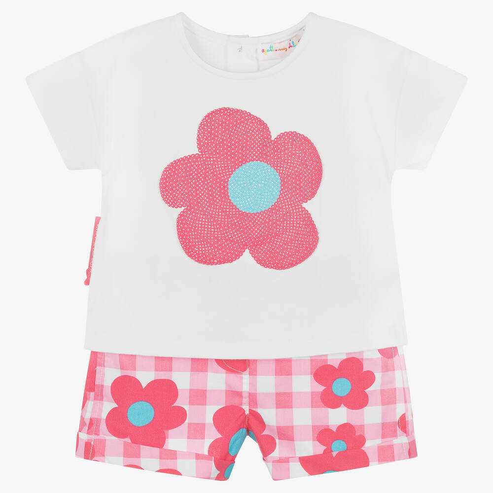 Agatha Ruiz de la Prada - Girls Pink Floral Cotton Shorts Set | Childrensalon