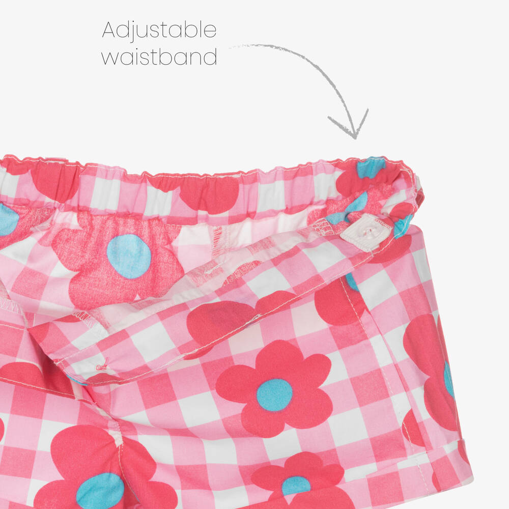 Agatha Ruiz de la Prada-طقم شورت قطن لون أبيض وزهري بطبعة ورود للبنات | Childrensalon Outlet