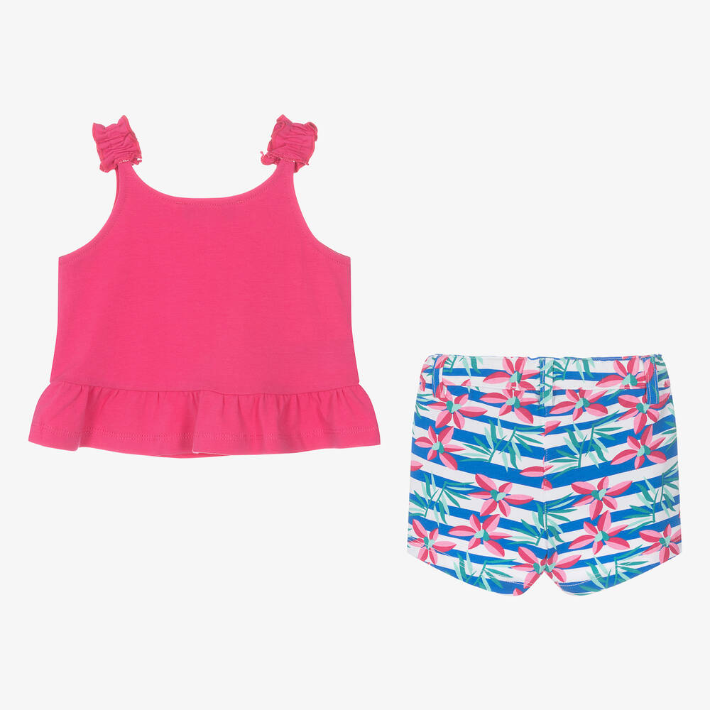 Agatha Ruiz de la Prada-Girls Pink Floral Cotton Shorts Set | Childrensalon Outlet