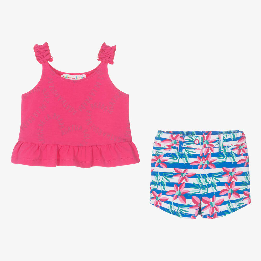 Agatha Ruiz de la Prada-Girls Pink Floral Cotton Shorts Set | Childrensalon Outlet