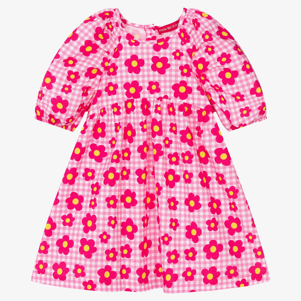 Agatha Ruiz de la Prada - Girls Pink Floral Gingham Dress | Childrensalon