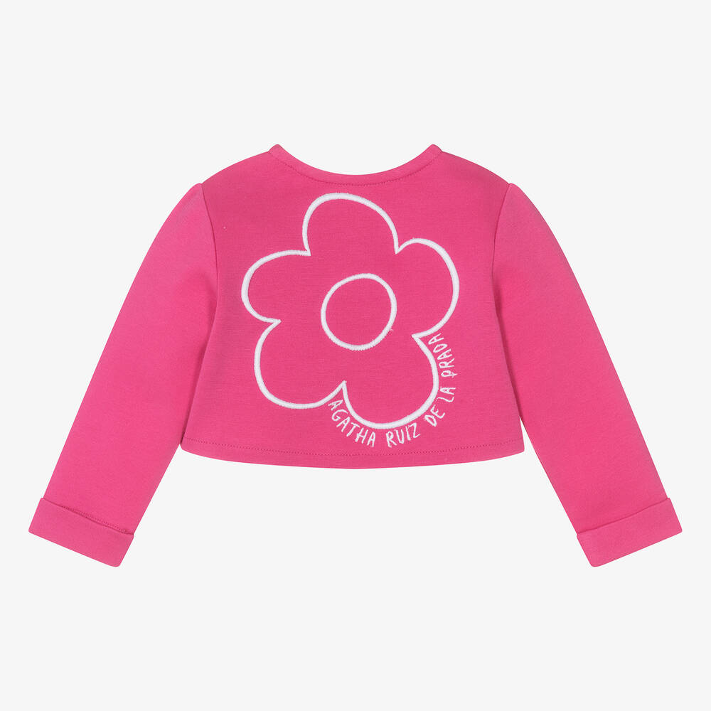 Agatha Ruiz de la Prada-كارديغان قطن جيرسي لون زهري فاقع للبنات | Childrensalon Outlet